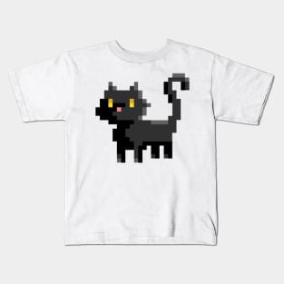 Pixel Art Black Cat 8 Bit Illustration Kids T-Shirt